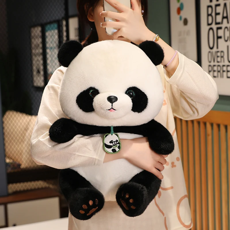 Kawaii Simulation Cosplay Panda Lying Down And Sitting Black And White Plush Dolls Decorate The Bedroom Fubao Sisters Plush Doll