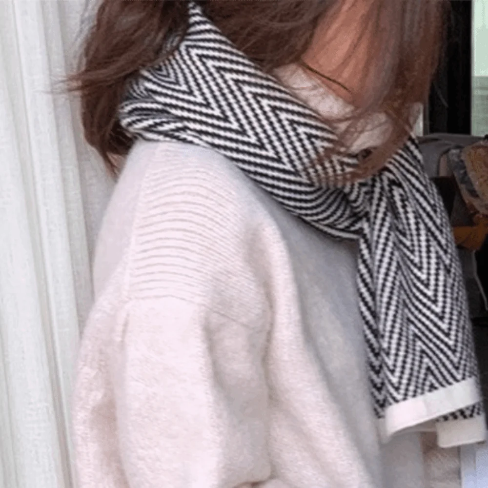 

Simple Striped Imitate Cashmere Scarf with Button Winter Cashmere Scarves Korean Style Knitted Long Shawl Girl