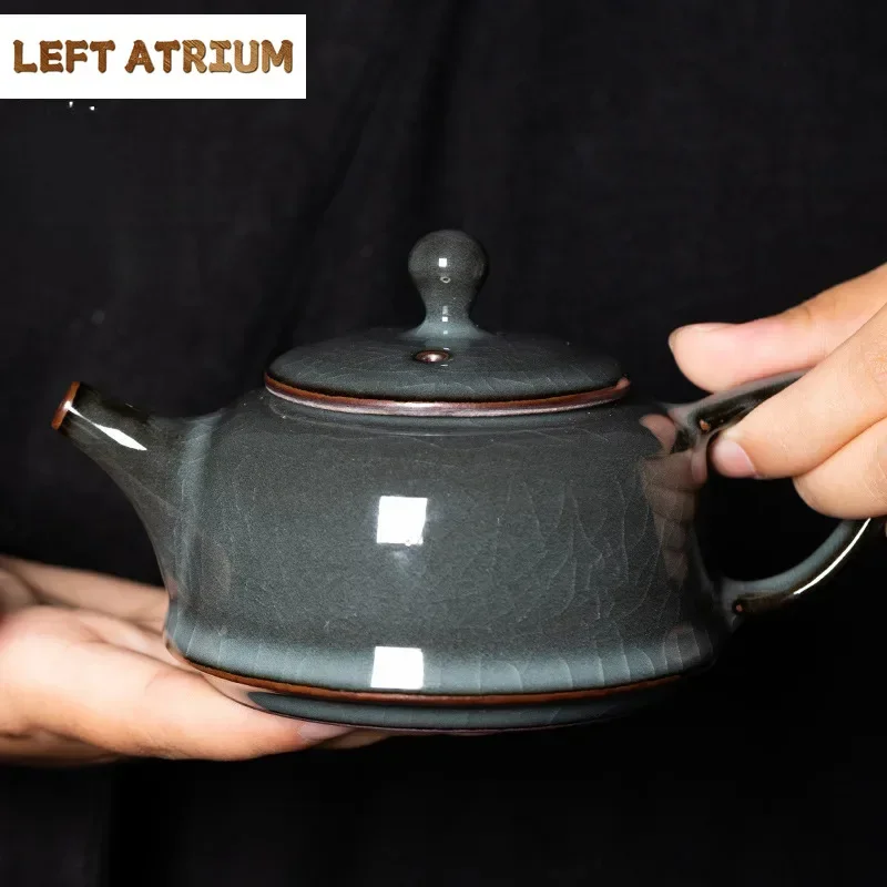 

215ml Handmade Longquan Celadon Teapot Creative Ge Kiln Iron Body Pot Ice Cracking Tea Soaking Kettle Kung Fu Teaset Gift Box