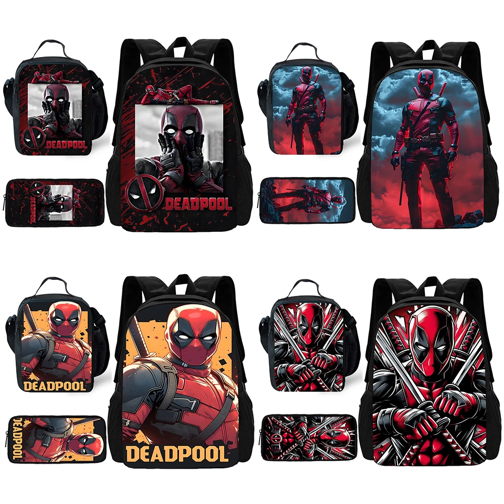 Child Deadpools Super Heroes School Backpack with Lunch Bags ,Pencil Bags ,School Bags for Boys Girls Best Gift