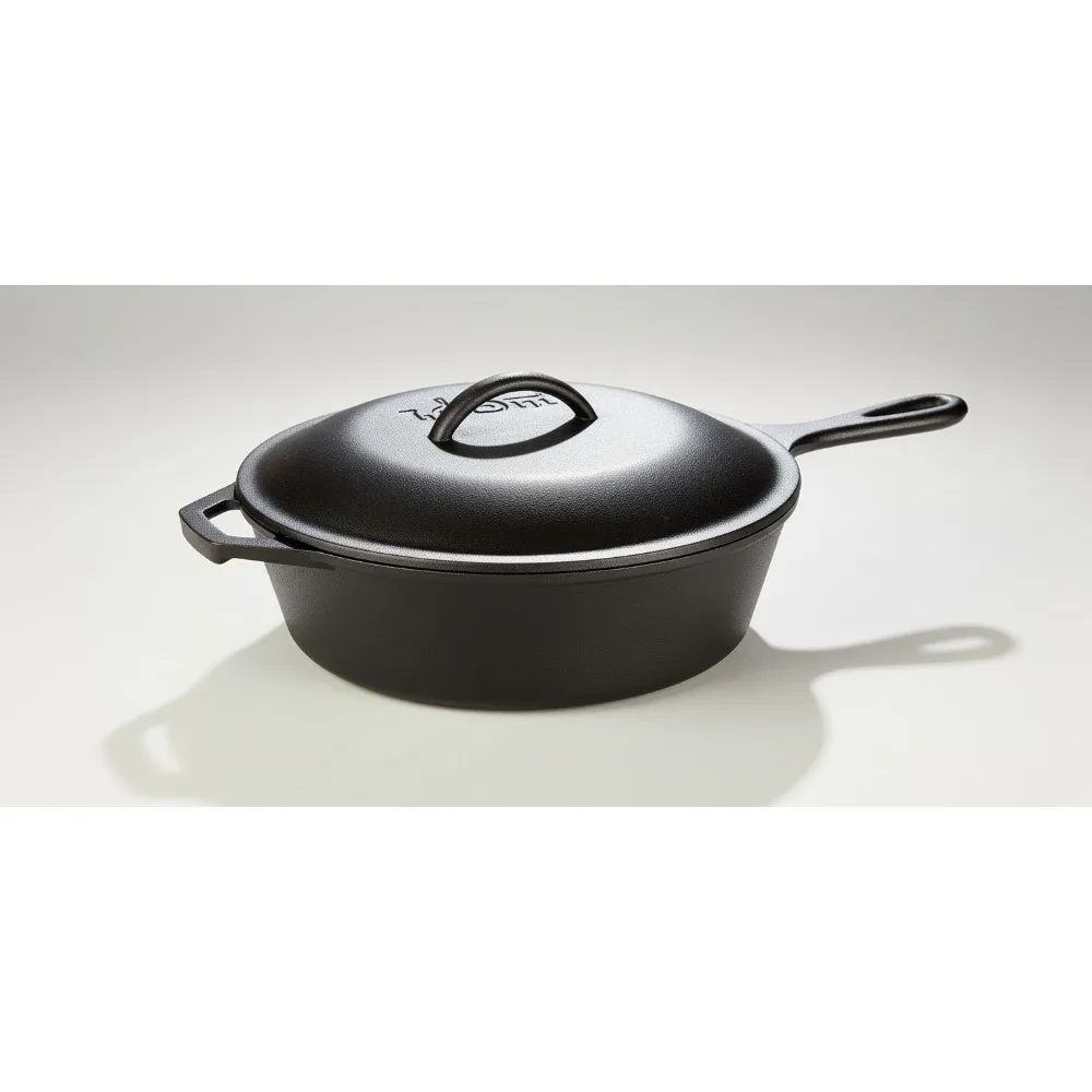 

3-литровая предварительно приправленная чугунная глубокая сковорода с крышкой — равномерный нагрев, устойчивая к ржавчине посуда для домашних повара