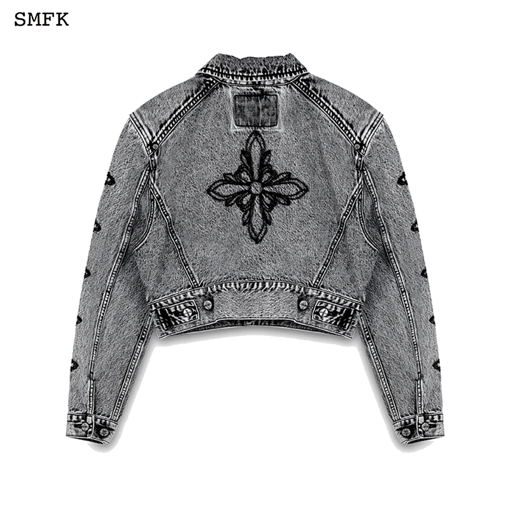 SMFK Magnolia Cross Biker Denim Jacket Women Basic Coats 2022 New Fashion Female Long Sleeve Casual Outerwear Denim Coats Jacke