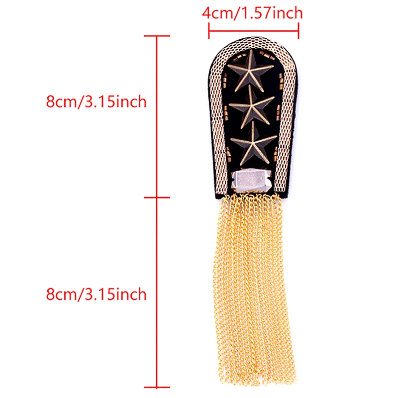 1Pcs Vintage Five Star Tassel Chain Shoulder Board Badges Beads Fabric Metal Epaulet Epaulette Military Pin On Brooch Medal