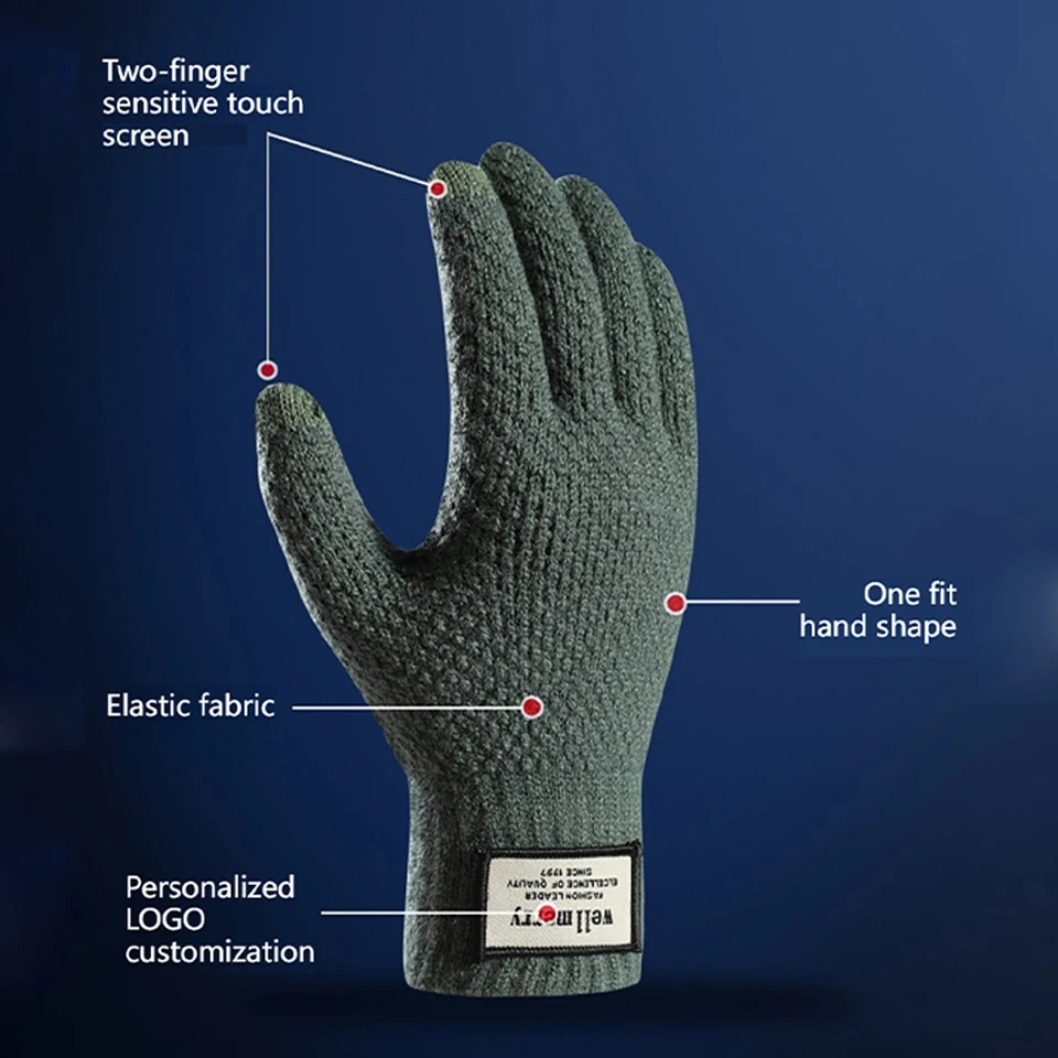 KoKossi Autumn Winter Thickened Knitted Gloves Touch Screen Warm Soft Gloves Wool Solid Men Outdoor Sports Windproof Gloves