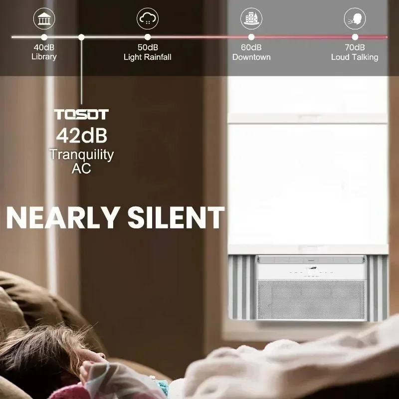 مكيف هواء نافذة TGBFTOSOT بقدرة 8000 وحدة حرارية بريطانية - تشغيل هادئ، نجمة الطاقة، جهاز تحكم عن بعد - وحدة تيار متردد لتركيب النافذة، مبرد سريع، علي