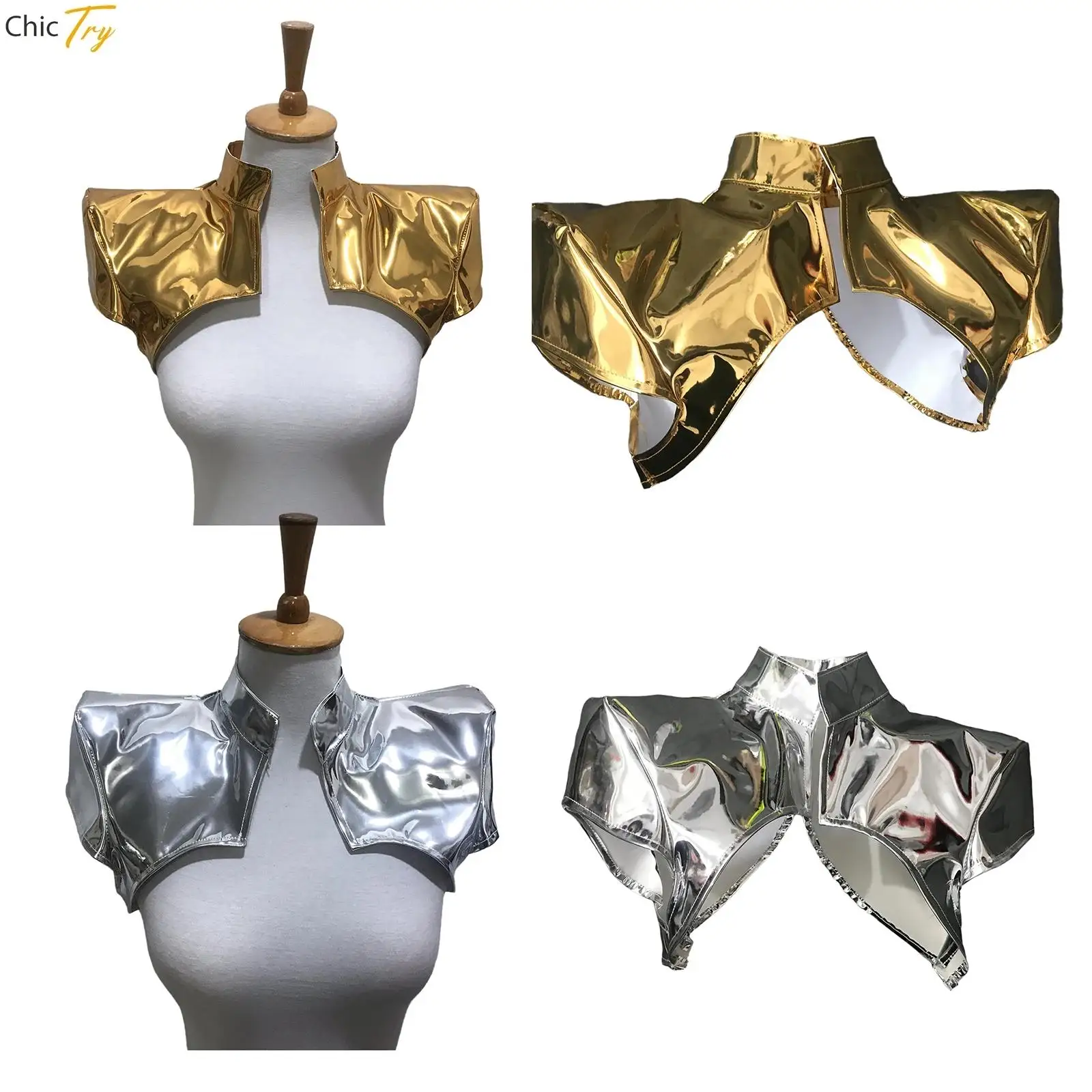 

Женская блестящая металлическая готическая доспехи, шаль в стиле стимпанк, погоны на плечо, воротник, наплечник, доспехи, певица, инопланетянин, робот, косплей Cos