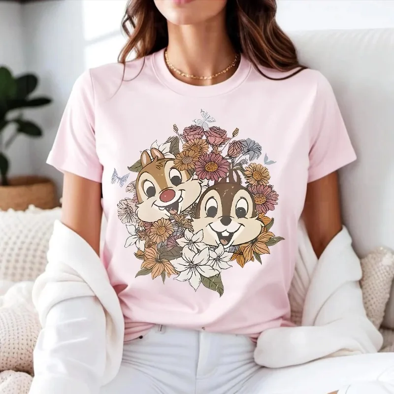 

2025 Summer Fashion New Retro Dihua Chip and Dell T-shirt Fake Gift T-shirt Fun Magic Kingdom Family Travel Large Size