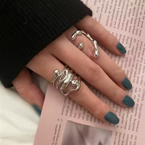 2024 New Arrival Irregular Hollow Silver Color Wide Ring Female Fashion Retro Unique Design Handmade Jewelry Gifts