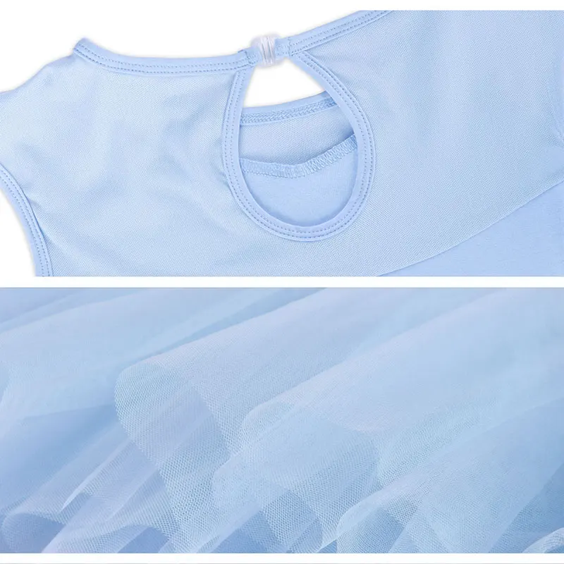 สาวบัลเล่ต์เต้นรําตาข่าย Splicing Leotard สําหรับสาวเต้นรํายิมนาสติกถัง Water-drop กลับ Tutu กระโปรง (เด็กวัยหัดเดิน/สาวน้อย)