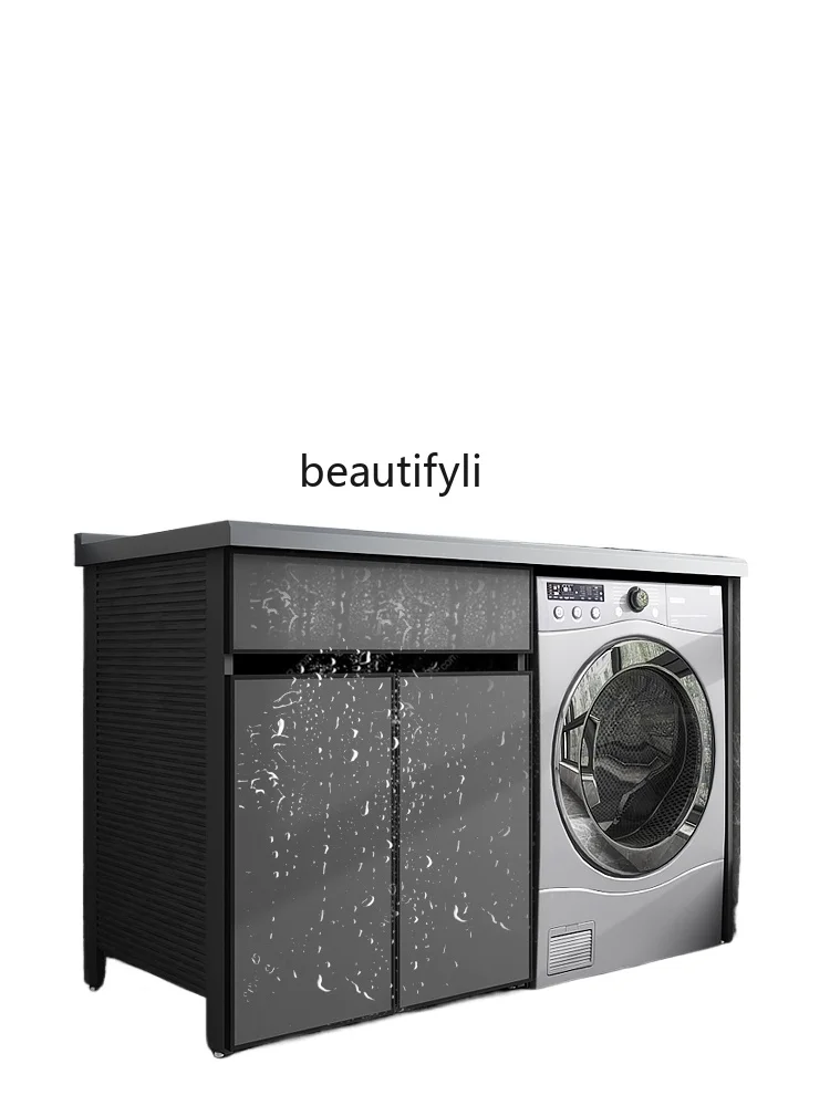 

Balcony Washing Machine All-in-One Cabinet with Washboard Hand Washing and Face Washing Basin Cabinet Combination Alumimum