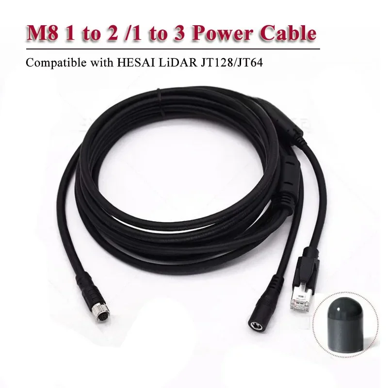 M8 1 To 3 1 To 2 Ethernet Cable Connection Line Compatible with HESAI LiDAR JT128/JT64 8Pin Aviation Plug To RJ45 DC Power Cord