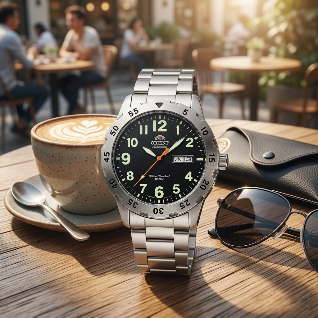 Orient Japanese Automatic Wristwatch for Men, 100M Water Resistant Dual Day Date Luminous Stainless Steel Sports Watch view 5