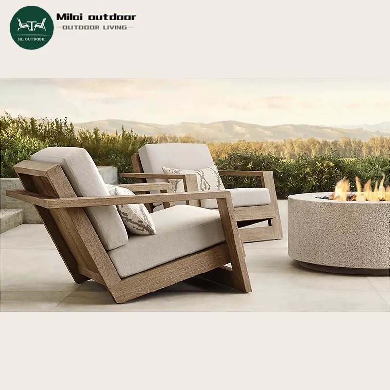 

Alibaba Guangdong Factory's New Design RH Style Outdoor Teak Antique Sofa Set With Fire Pit & Cushion For Patio Use