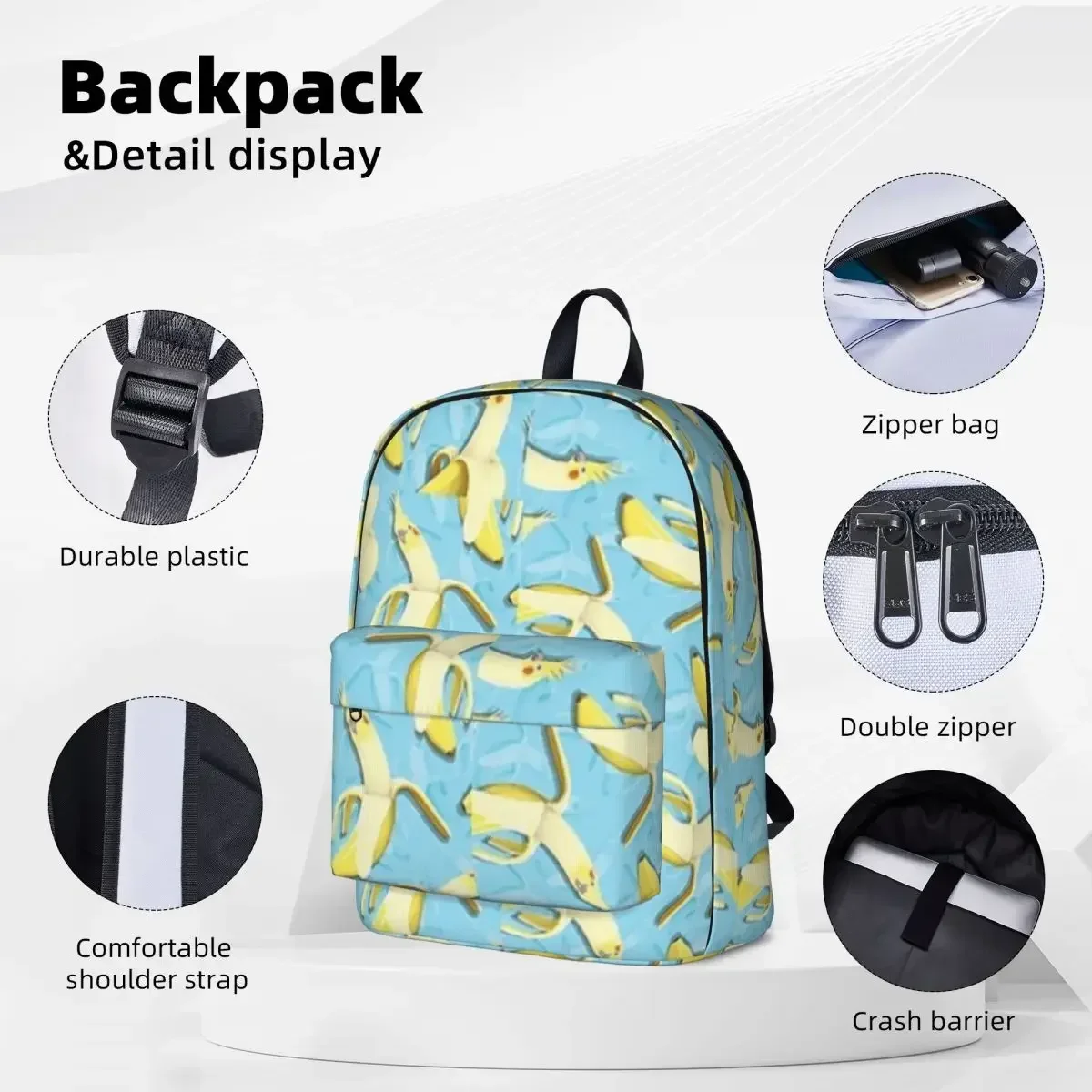 Bananaaaa! - Cockatiel Banana Pattern Woman Backpacks Boys Girls Bookbag Casual Students School Bags Portability Travel Rucksack