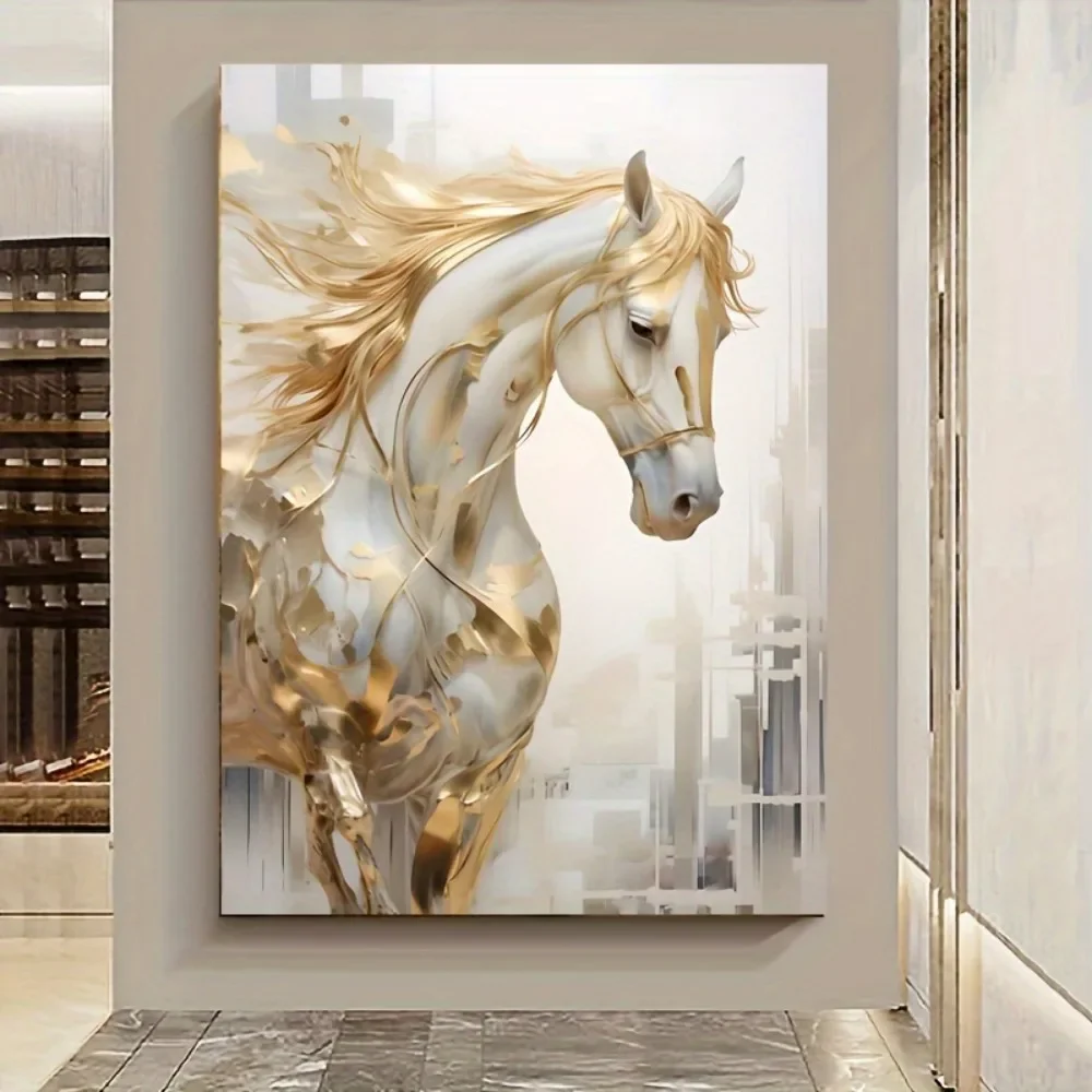 1 peça 31.49*47.24 polegadas/80 cm * 120 cm sem moldura moderna retro cavalo dourado pintura de arte de parede