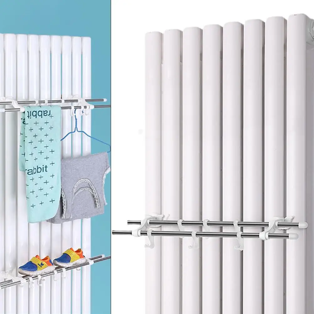 Double Pole Radiator Towel Rail With 6 Hooks Strong Load-Bearing Capacity Home Improvement Heating Cooling