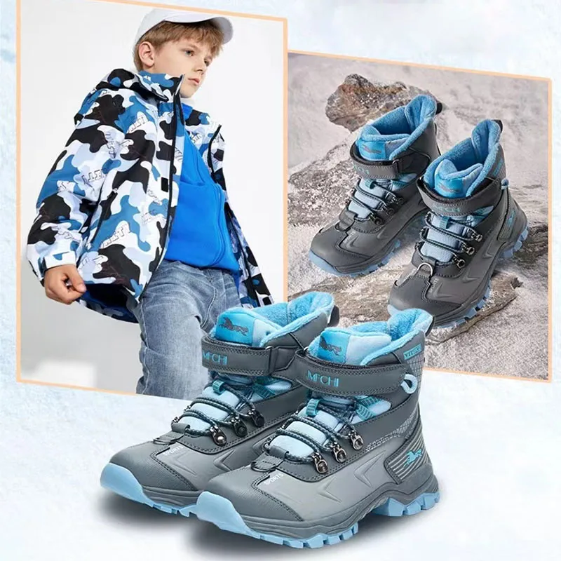 Kids Hiking Boots Boys Girls Outdoor Walking Climbing Sneaker Comfortable Snow Shoes Hiker Boot Antiskid Steel Buckle Sole