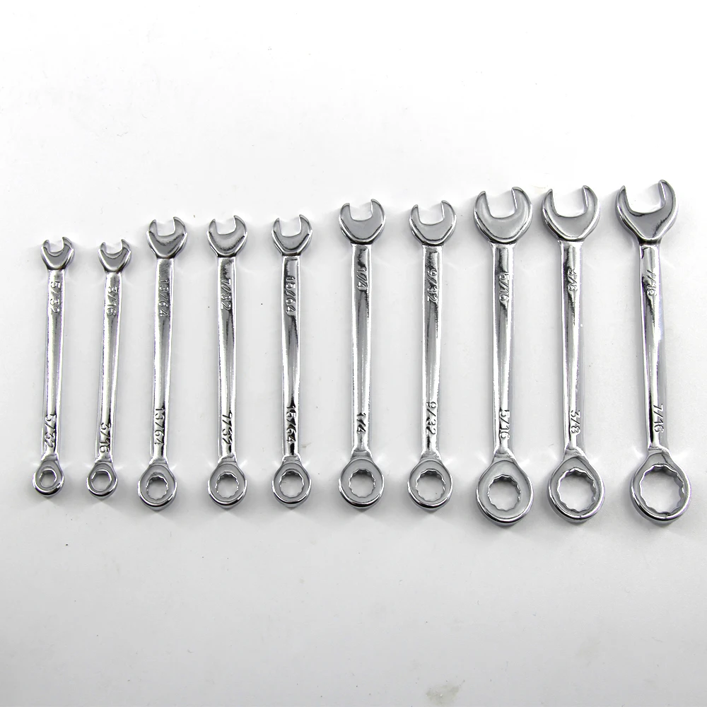 New 10 Pcs Mini Open End Wrench 4-11mm Metrci / Imperial Standard 45# Steel Double End Ratchet Wrenches Mini Combination Spanner