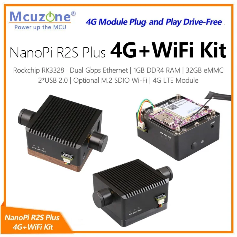 Kit NanoPi R2S Plus 4G e WiFi, RK3328 openwrt Ubuntu 1GB DDR e 32G eMMC