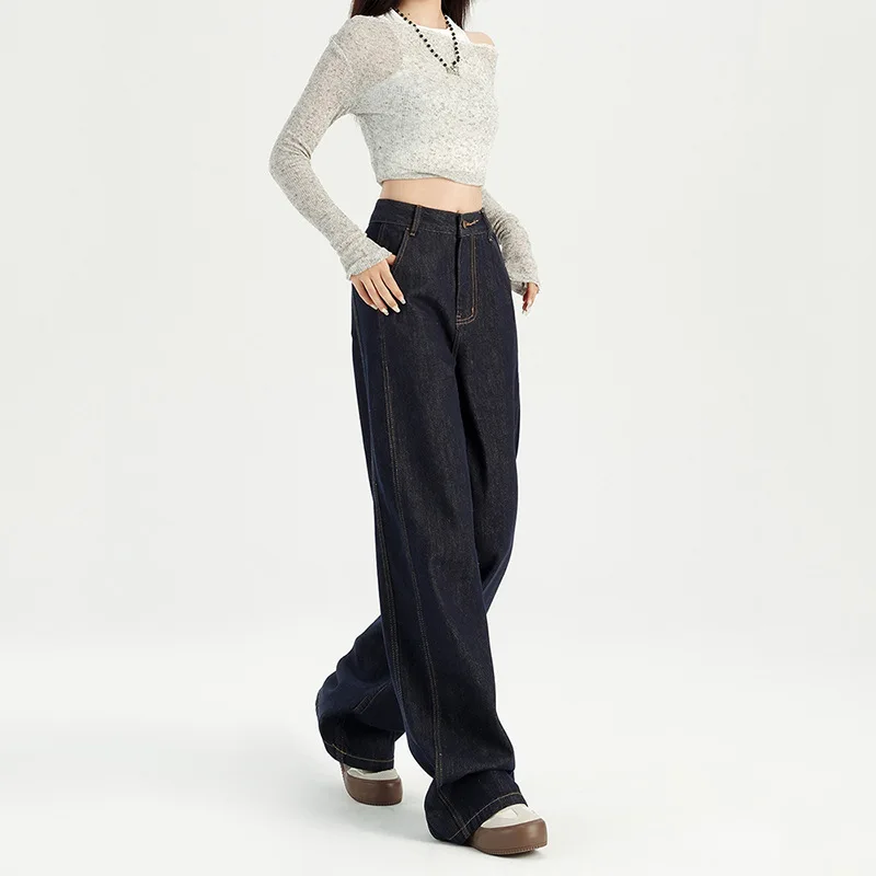 

Wide Leg Pants Women Vintage Jeans Floor Length Distressed Washed High Waist Pockets Denims Loose Trousers 2025 Streetwear