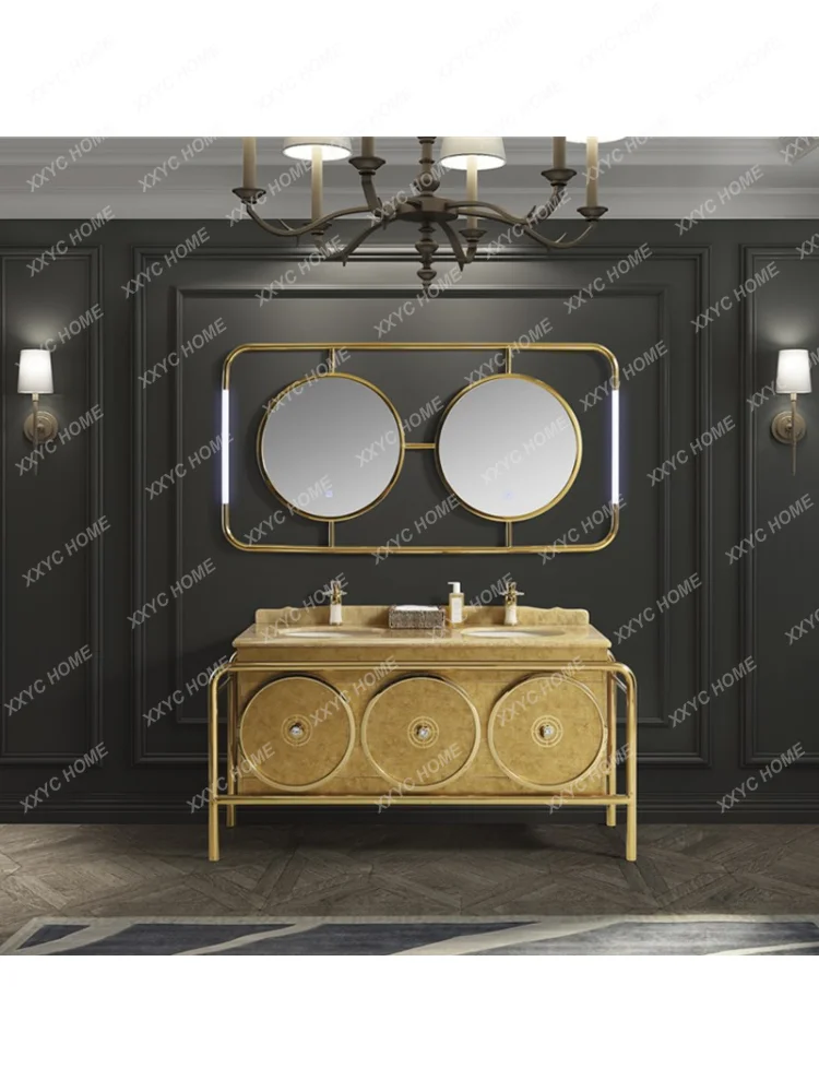 Stainless steel bathroom cabinet combination, light luxury washbasin, villa, hotel, house, quiet air floor cabinet