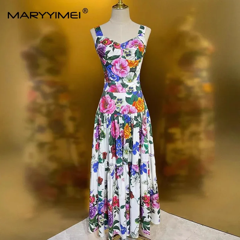 

Seifrmann Spring and summer New Women's Floral Cotton Suit Sweetheart Neck Spaghetti Strap Tops+A-Line Short Skirt Two-piece set