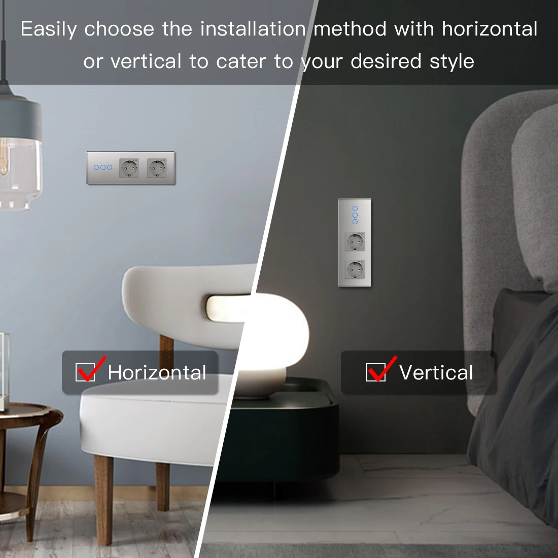 BSEED 1/2/3Gang Wifi Smart Touch Switches Tuya Smart Life Alexa App With EU Sockets USB Type-c Power Ports With Capacitor Gray