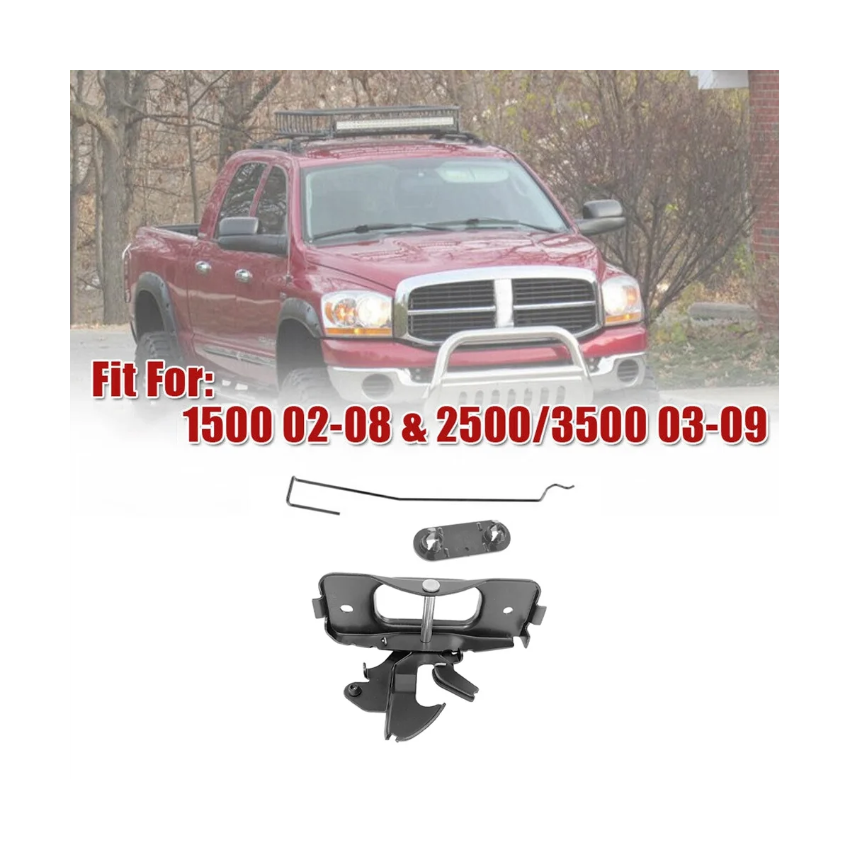 Hood Latch & Catch Striker & Rod & Safety Catch Kit 55275850AB for Dodge Ram 1500 2500