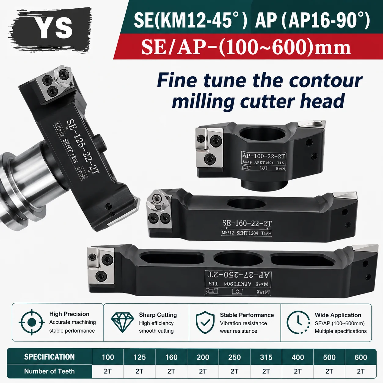 YS AP SE AP16 End Milling Cutter Tool 90 ° 45 ° KM12 400R 50 22 27 32 Right Angle Double Edge Bridge Type Aluminum Alloy Cutter