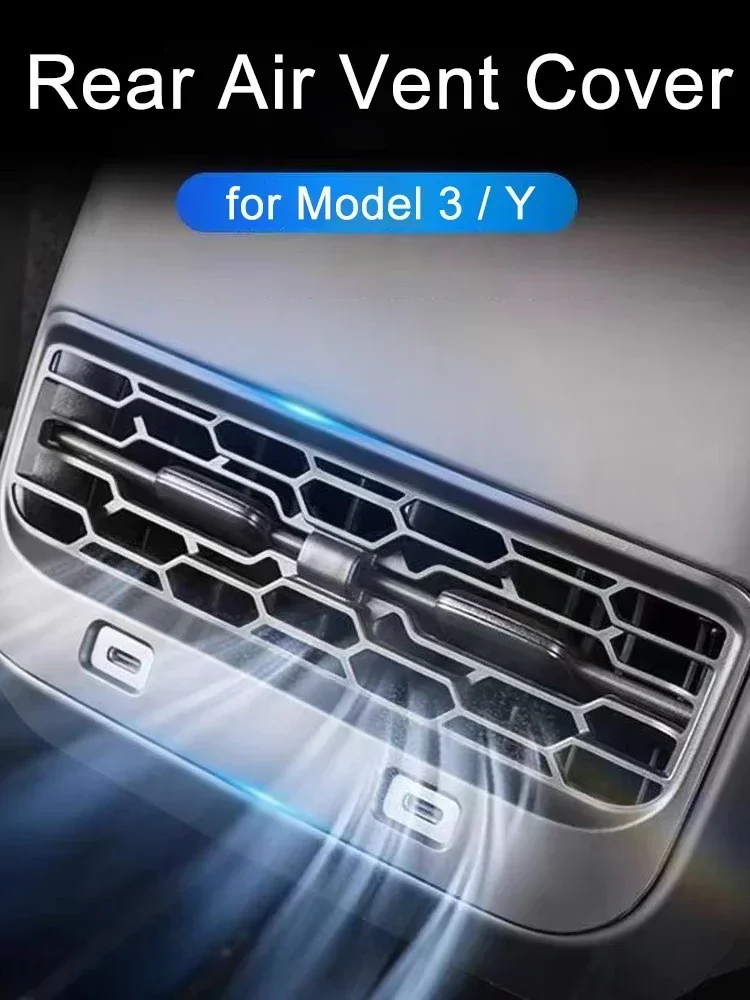 Rear AC Vent Cover for Tesla Model 3 Y No Rear Screen Anti-Kick Debris Guard ABS Grille Against Small Objects Dustproof Cover