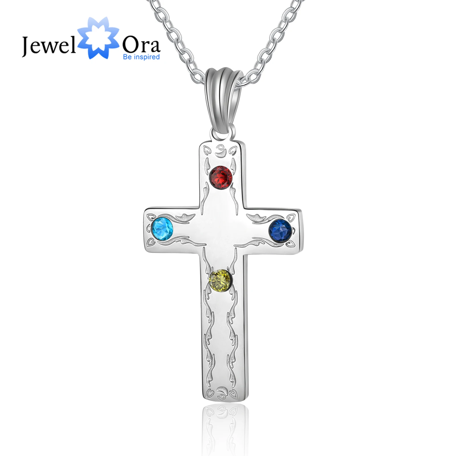 Stainless Steel Personalized Inlaid 4 Birthstones Cross Necklace Customized Women Pendants Gift Anniversary Birthday for Wife