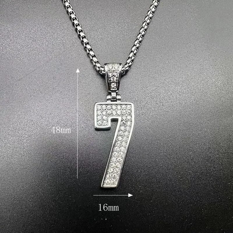 Stainless Steel Titanium Hip Hop Number 7 Bling Iced Out Pendant Collar Chain Necklace for Men Women Couple Gift Fashion Jewelry
