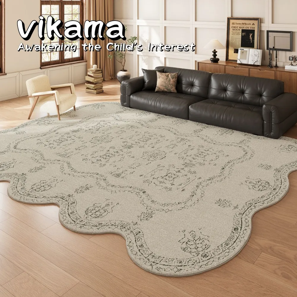 

VIKAMA 2025 New Vintage-Style Green Irregular-Shaped Rug Living Room Coffee Table Sofa Mat Retro Bedside Bedroom Rug room