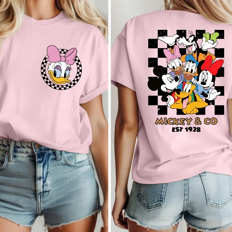 

Клетчатая рубашка с Микки и друзьями Двусторонняя рубашка Disney Mickey And Co Est. Рубашка 1928 г. Семейная рубашка Disney