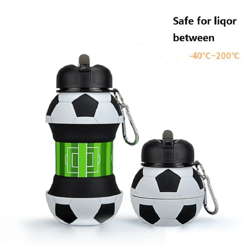 Silicone Foldable Water Bottle Portable Water Bottle for Kids Gift Football Water Bottle