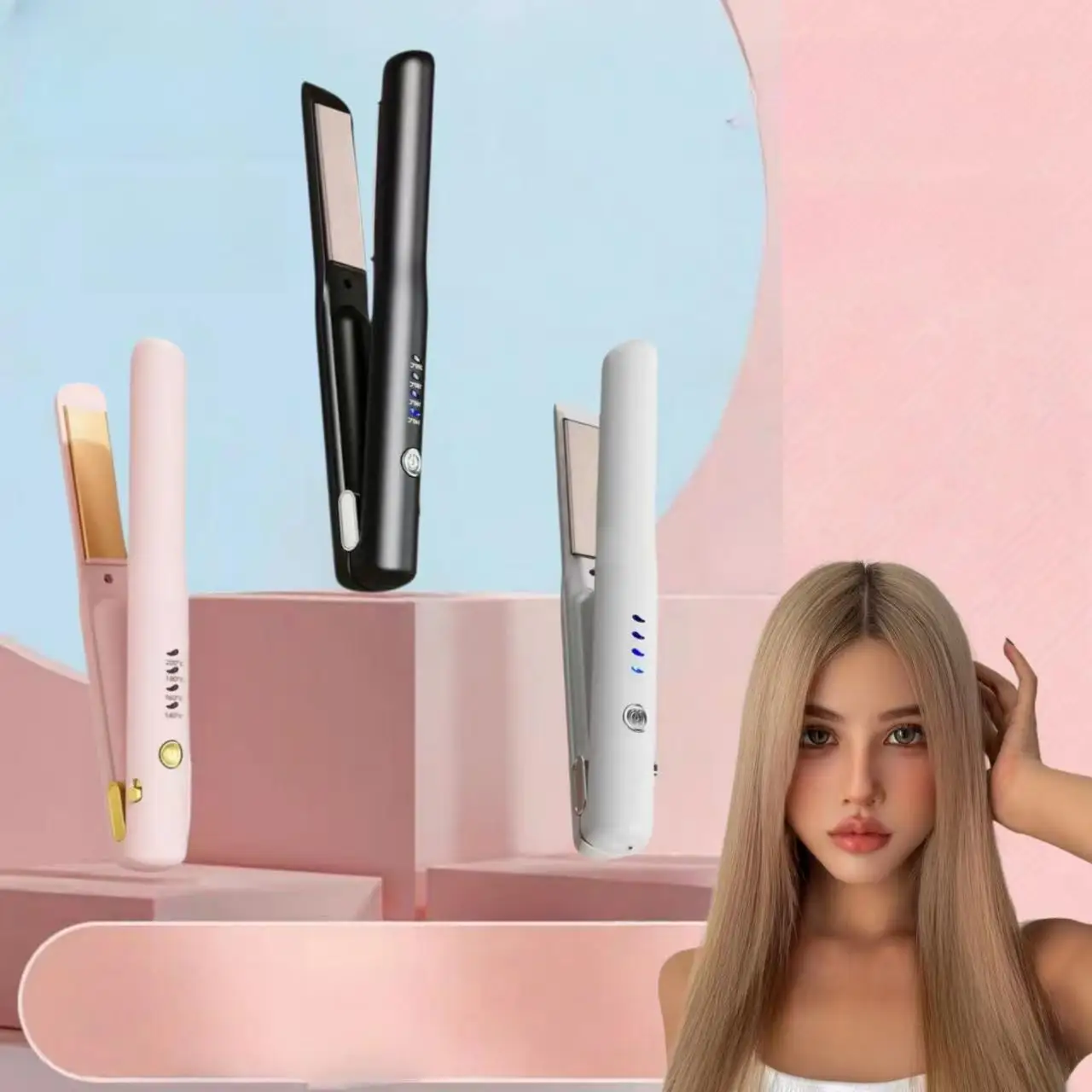 Travel Friendly Cordless Hair Straightener Negative Ion Mini Flat Iron USB Charging Anti‑Scald Fast Heating 4‑Gear Temperature H