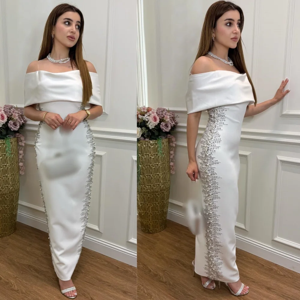 

Customized High Quality Jersey Sequined Straight Off-the-shoulder Midi Dresses Bespoke Occasion Intricate