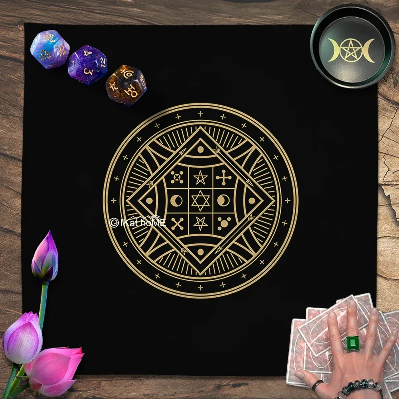 Ankh Pentacle Crescent Solomon Magic Seal Tarot Tablecloth Altar Cloth Sacred Geometric Witchcraft Pagan Oracle Card Pad Mats