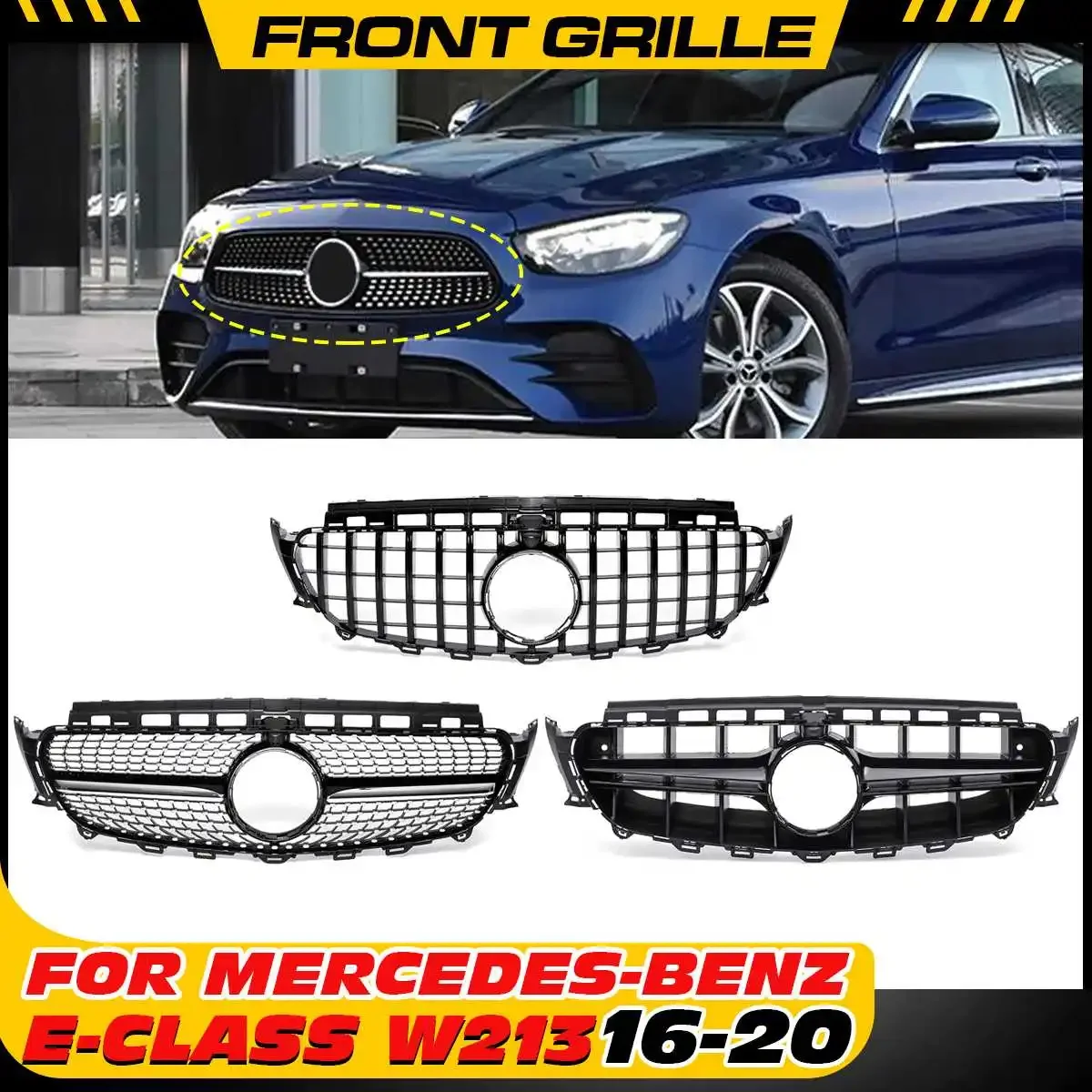 W213 Car Front Upper Grill Grille For Mercedes For Benz W213 E200 E300 E400 E43 AMG 2016-2018 Racing Grill Radiator Grille