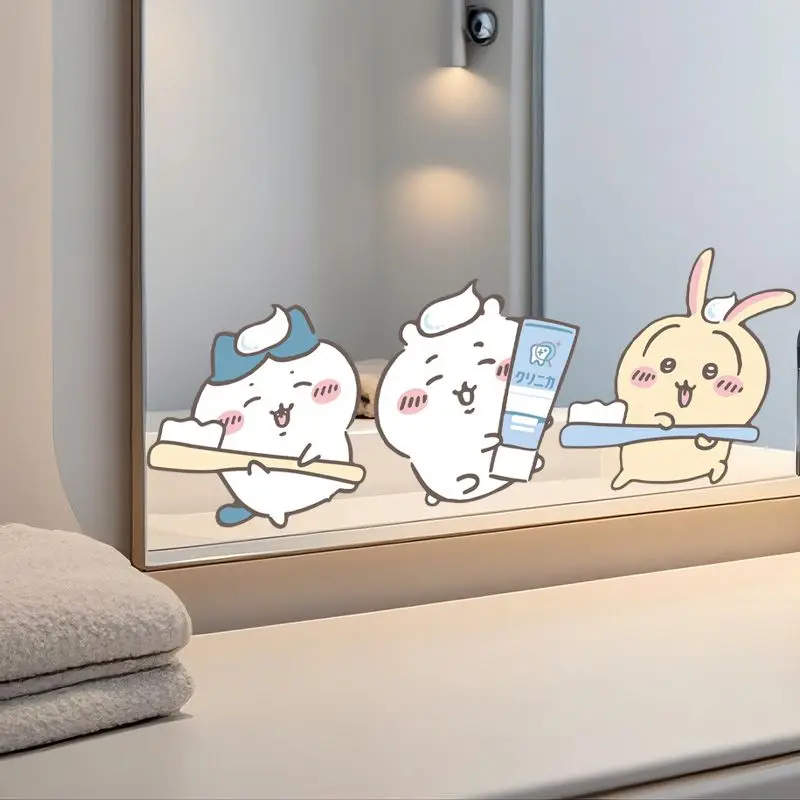 Jikikawa Cute Cartoon Bathroom Mirror Sticker Kawaii self-adhesive bathroom cover sticker Easy to use and convenient Cute