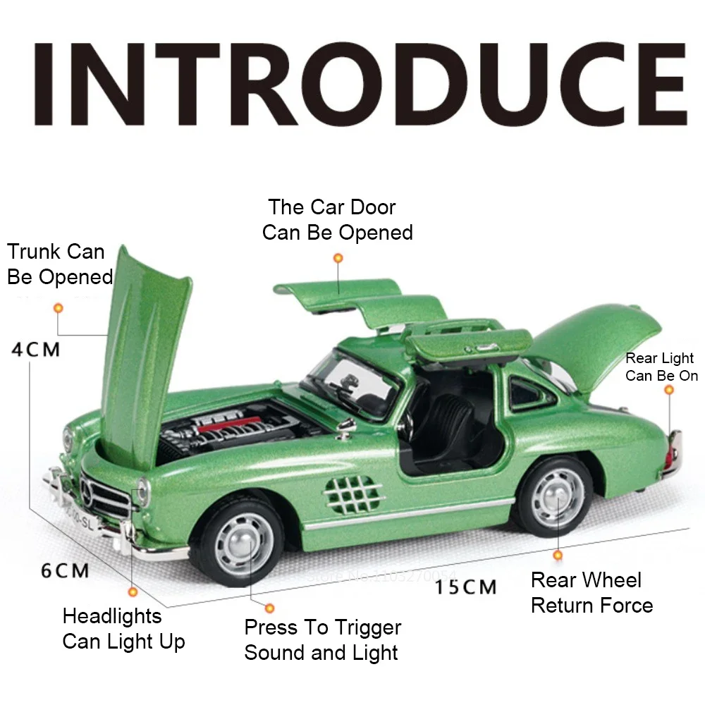 1:32 Santana Wagon 300SL Miniatuur Model Speelgoed Diecast Legering Vintage Auto Geluid Licht Trek Deur Geopend Voertuig Desktop Ornament