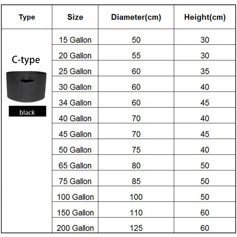 1 2 3 5 10 20 50 100 150 200 gal gallon Large Grow Bag garden Veg flower plant growing tree pots planter fabric jardin container