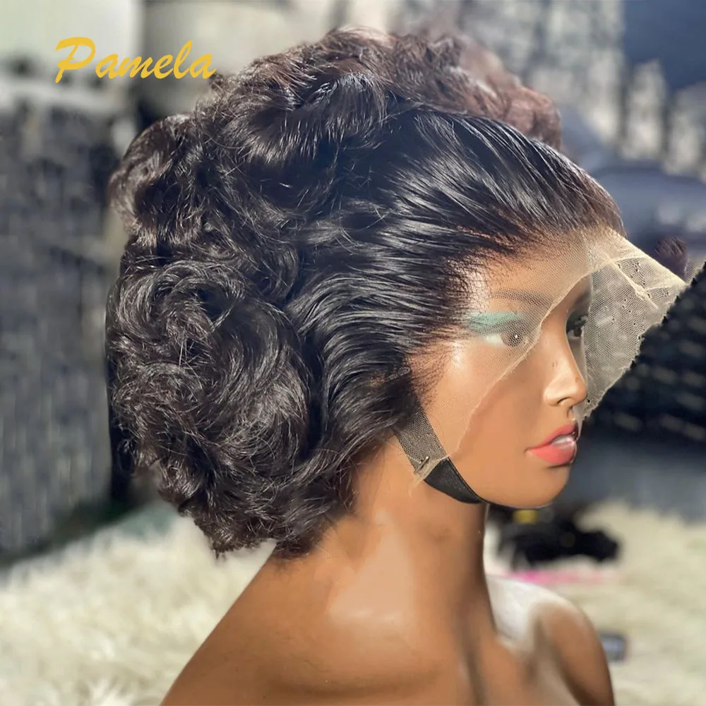 250% Density Short Loose Deep Wave Bob Wear and Go Glueless Wig Brazilian 360 Transparent Lace Frontal Human Hair Wig Preplucked