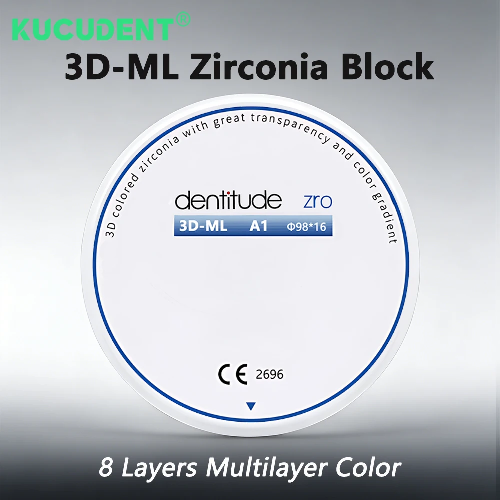 

Dental 3D-ML Multilayer Zirconia Disc Block 98mm Super Translucency 900MPa A1/A2/A3 Open CAD/CAM System Restoration Material