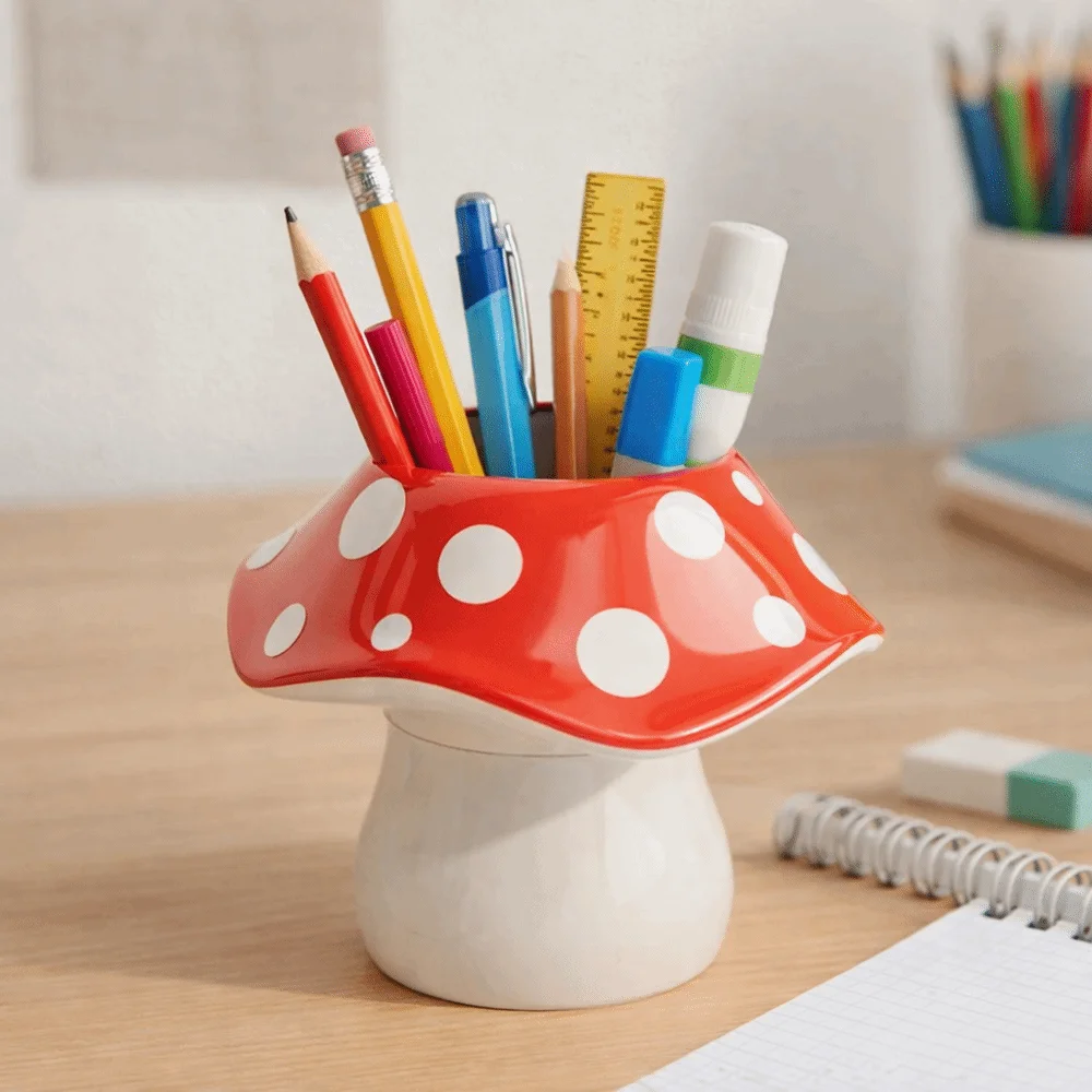 Mushroom Shape Mushroom Storage Box Multifunctional Design Storage Container Pen Holder Organizer Box Polka Dot Pattern