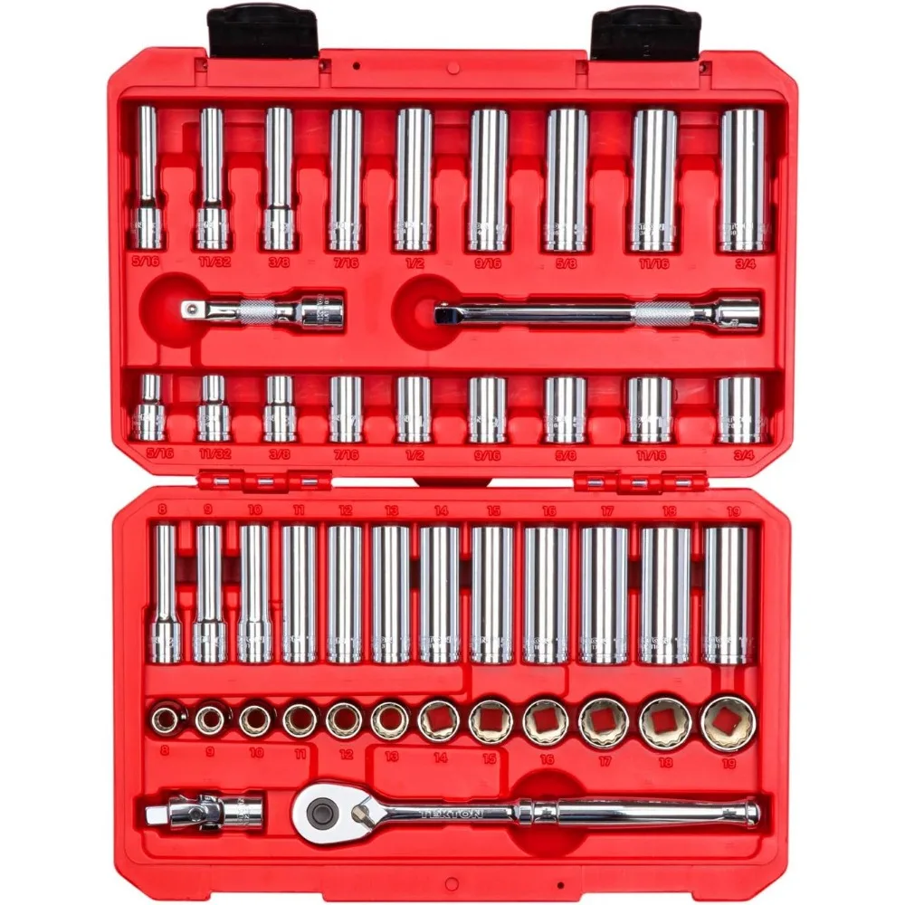 

3/8 Inch Drive 12-Point Socket and Ratchet Set, 46-Piece (5/16 to 3/4 Inch, 8 to 19 mm)