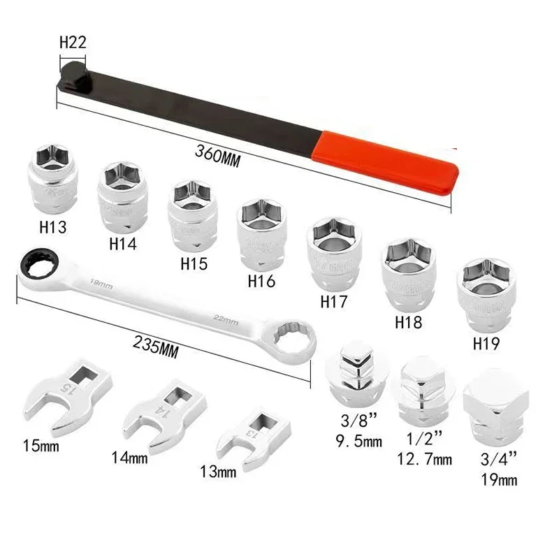 15Pcs Set Automobile Idler Belt Tensioner Adjustment Wrench Adjustable Extension Rod Inert Tensioner Disassembly Assembly Tools