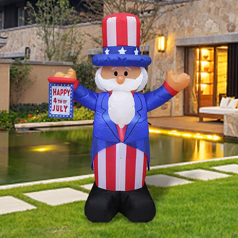 4.9 FT Patriotic Independence Day 4th of July Inflatable Uncle Sam Lighted Blowup Party Decoration for Outdoor Indoor Home Prop