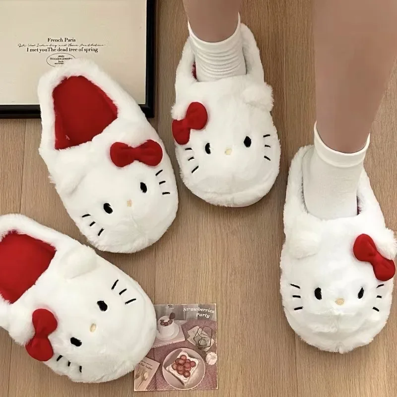 Sanrio Pluszowe Kapcie Hello Kittys Kawaii Śliczne Studentki Jesień Zima Sypialnia Miękkie Wyściełane Pluszowe Buty Do Sypialni Aldult Dziewczyny Xmas