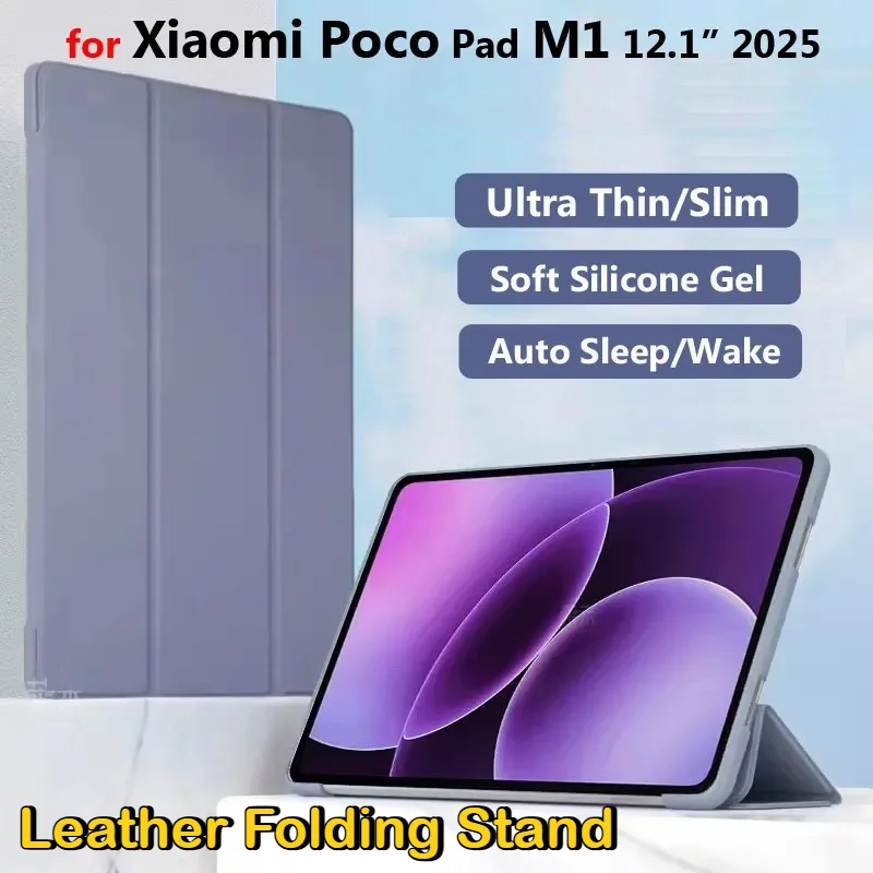2026 for Xiaomi Poco Pad M1 2025 X1 8/7 Pro 11.2 Redmi K Pad 2 Pro 12.1 8.8 Case Leather Tri-Folding Stand Silicone Tablet Cover